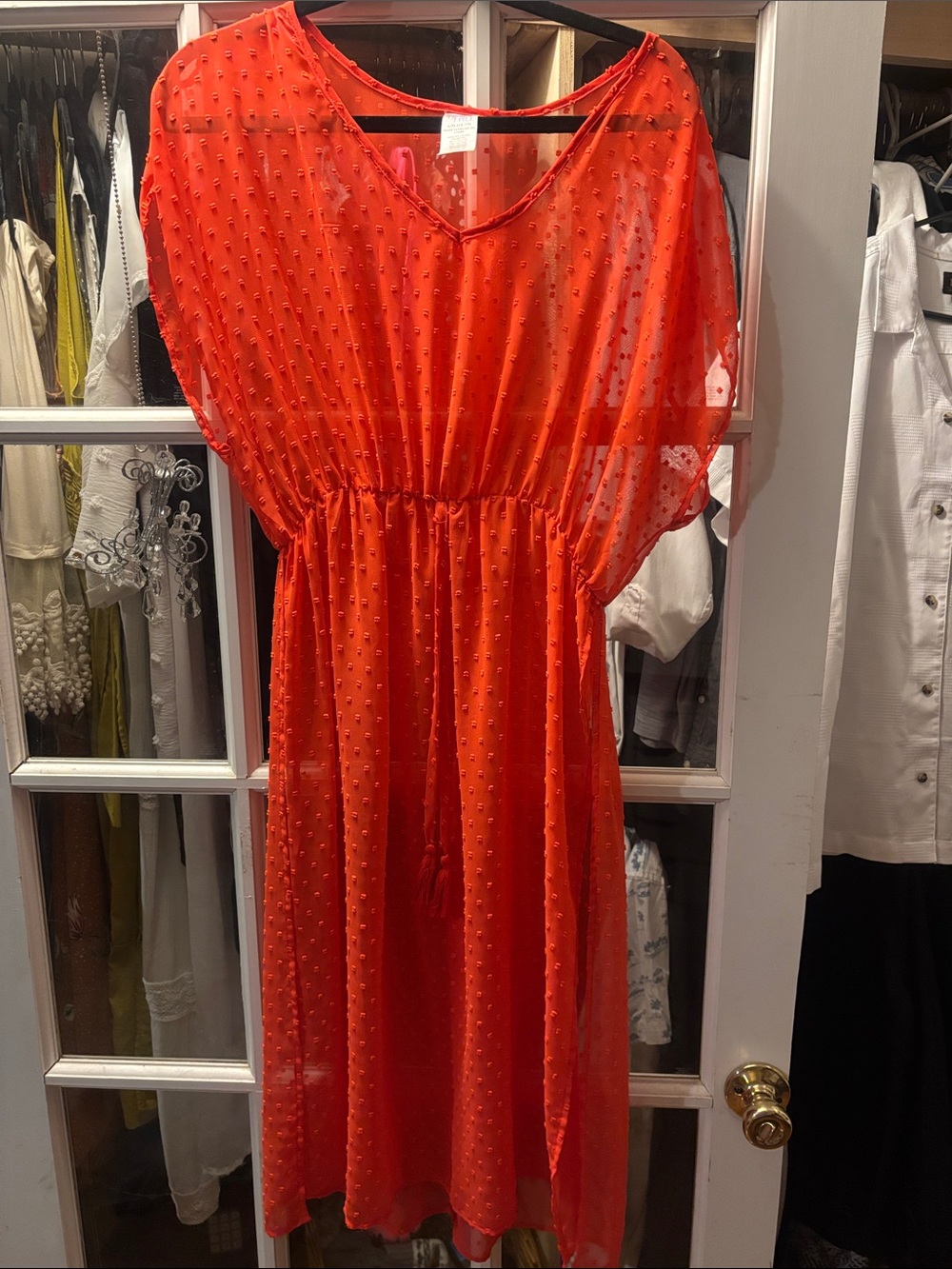 Time and Tru Sheer Orange Dot Midi Swim Cover-Up